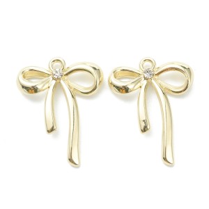 ZAW114 Zawieszki metalowe KOKARDKA kokardki cyrkonia 2szt złote 