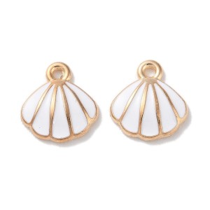 ZAW116 Zawieszki metalowe z emalią muszla MUSZELKA morskie złote 5szt
