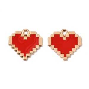 ZAW117 Zawieszki metalowe z emalią SERCE serduszko piksel złote 5szt