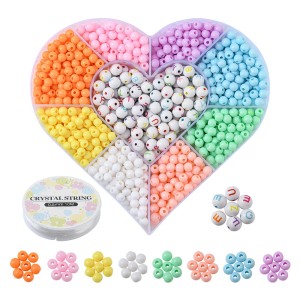 KLZ83 Zestaw serce KORALIKI w kasecie akrylowe kulki i literki żyłka 1260szt