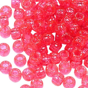 KOP81 Koraliki oponki akryl 9mm kandi pony bead róż brokat 20szt