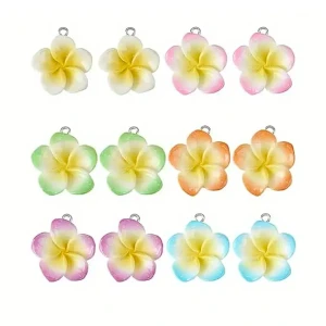 ZAW121 Zawieszki akrylowe KWIAT LEI kwiatki 19mm PLUMERIA hibiskus LOTOS 5szt