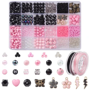 KLZ84 MEGA zestaw MIKS BLACK PINK koraliki zawieszki do bransoletek 2200szt
