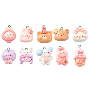 ZAW125 ZESTAW Zawieszki żywica kawaii KOTEK MIŚ zwierzątka 10szt miks do bransoletek