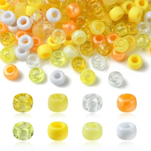 KOP87 Koraliki kandi oponki akryl 9mm pony bead DUŻO 200szt miks żółte 