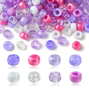 KOP89 Koraliki kandi oponki akryl 9mm pony bead DUŻO 200szt miks fiolet