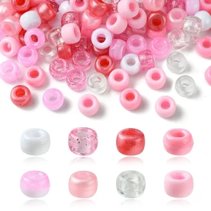 KOP90 Koraliki kandi oponki akryl 9mm pony bead DUŻO 200szt miks róż