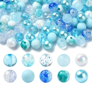 KOK130 Koraliki kulki kule crackle perły błękitne 8mm bransoletki 30szt