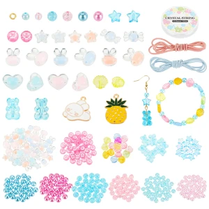 KOK133 Zestaw koraliki zawieszki sznurki żyłka ogniwa KAWAII w kasecie 300szt 