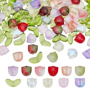 KSZ33 Koraliki szklane listki i TULIPAN kwiatek tulipanki 120szt. box