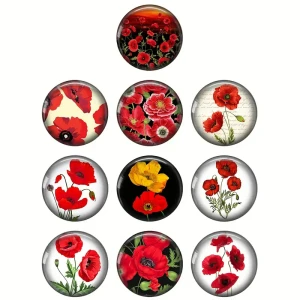 KABF1 Zestaw kaboszony szklane FOLKLOR Maki kwiaty polskie 25mm 10szt