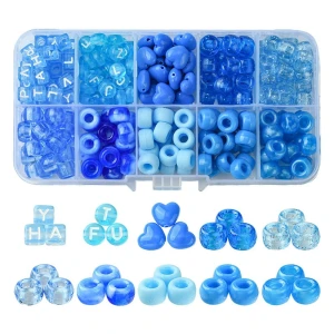 KOP94 Zestaw koraliki kandi literki 9mm pony beads box 250szt niebieskie