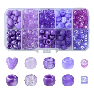 KOP95 Zestaw koraliki kandi literki 9mm pony beads box 227szt fiolet
