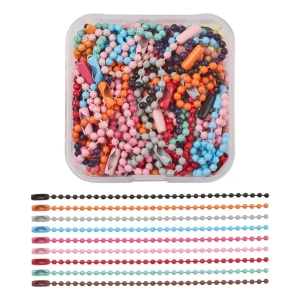BOX1 Zestaw łańcuszek kulkowy z zapięciem 2.5mm 12cm 50szt mix w pudełku