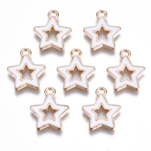 ZAW147 Zawieszki charm metal emalia GWIAZDKA gwiazdki białe 5szt