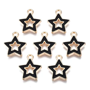 ZAW148 Zawieszki charm metal emalia GWIAZDKA gwiazdki czarne 5szt