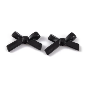 KOK139 Koraliki akrylowe KOKARDKA kokardki 34mm czarne BLACK 6szt