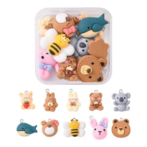 ZAW153 Zawieszki z żywicy KAWAII zwierzątka miś królik misie 10szt miks BOX