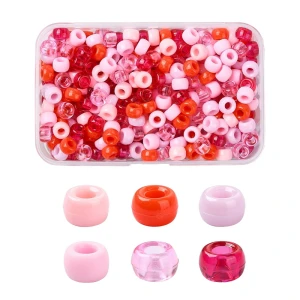 KOP107 Duży zestaw koraliki kandi oponki 9mm pony beads 480szt box czerwone róż