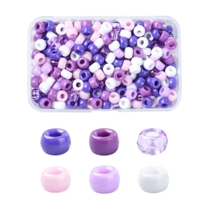 KOP108 Duży zestaw koraliki kandi oponki 9mm pony beads 480szt box fioletowe