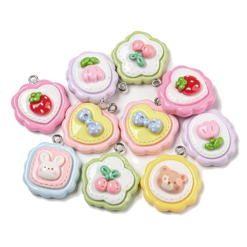 ZAW169 Zawieszki żywica kawaii króliczek MIŚ truskawka ciasteczka 5szt miks