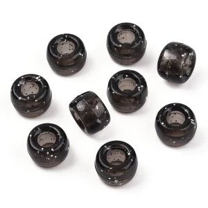KOP117 Koraliki oponki 9mm kandi pony bead czarne przezroczyste brokat 20szt