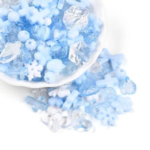 KOK148 Koraliki akrylowe MIX kształtów kokardka motylki serduszka błękit 25g