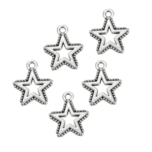 ZAW177 Zawieszki metalowe gwiazdka gwiazdki GWIAZDA stare srebro 5szt