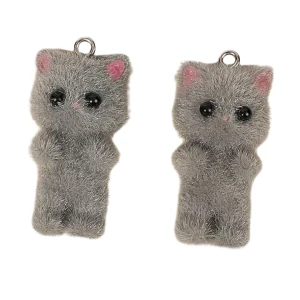 ZAW180 Zawieszka duża KOT Kotek kitty puszysty 1szt szary futerko