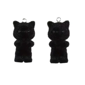 ZAW182 Zawieszka duża KOT Kotek kitty puszysty 1szt czarny futerko