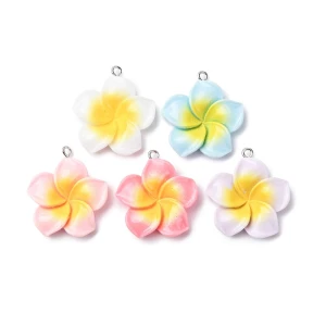 ZAW185 Zawieszki akrylowe KWIAT LEI kwiatki  PLUMERIA hibiskus LOTOS 31mm 5szt 