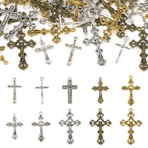 ZAW207 Zawieszki charm metalowe KRZYŻ krzyżyk do różaniec naszyjnik 10szt
