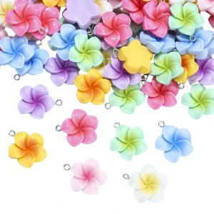 ZAW211 Zawieszki akrylowe KWIAT LEI kwiatki PLUMERIA hibiskus LOTOS 5szt