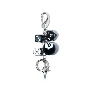 BRE06 Brelok unisex breloczek KOSTKA kostki bilard ósemka b&w gwiazda