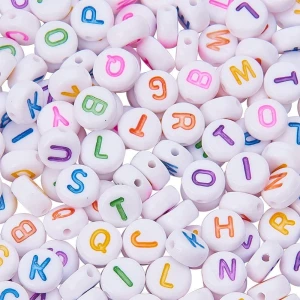 KL37 Koraliki literki PINK białe monetki 7mm bransoletki mix 100szt