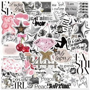 W241 Naklejki STICKER BOMB WLEPY wlepki GIRL BLACK & PINK silver 50szt