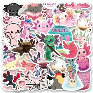 W244 Naklejki STICKER BOMB WLEPY wlepki AXOLOTL aksolotl zabawne kawaii 50szt