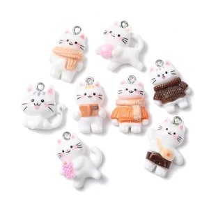 ZAW226 ZESTAW Zawieszki żywica kawaii KOTEK kotki koty 8szt miks do bransoletek