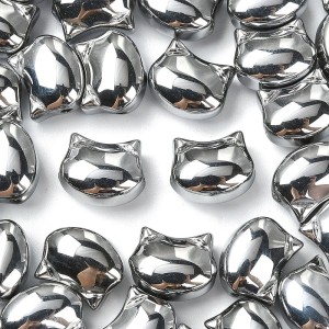 KSZ9 Piękne koraliki szklane KOTEK KOT kotki 10szt srebrne