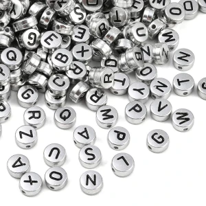 KL39 Koraliki literki METALICZNE monetki 7mm bransoletki 100szt srebrne