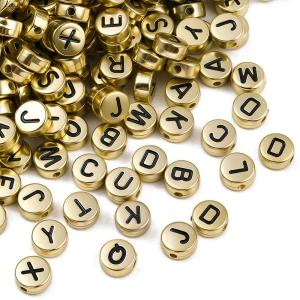 KL40 Koraliki literki METALICZNE monetki 7mm bransoletki 100szt złote