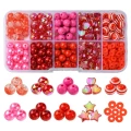 KLZ97 Zestaw CZERWONY koraliki akrylowe crackle perły organizer 300szt
