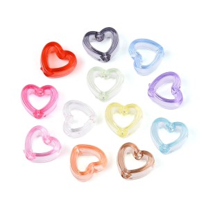 KOK166 Koraliki akrylowe przezroczyste serce serduszko SERCA ramka 20szt