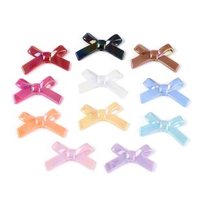 KOK168 Koraliki akrylowe KOKARDKA kokardki 34mm MIX kolorowe opalizujące 10szt