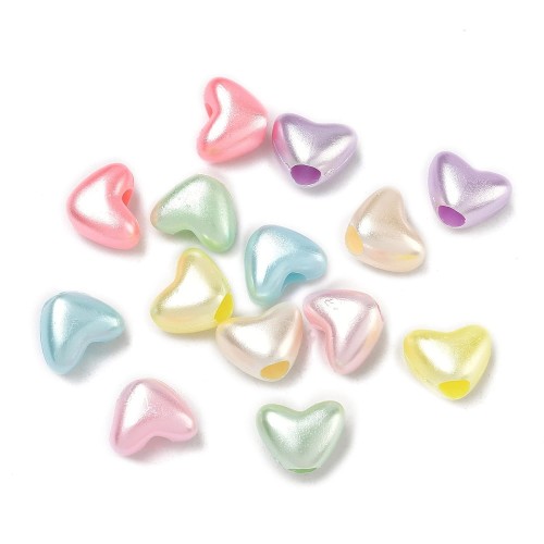 KOK170 Koraliki Serca serduszka opalizujące perłowe 20szt
