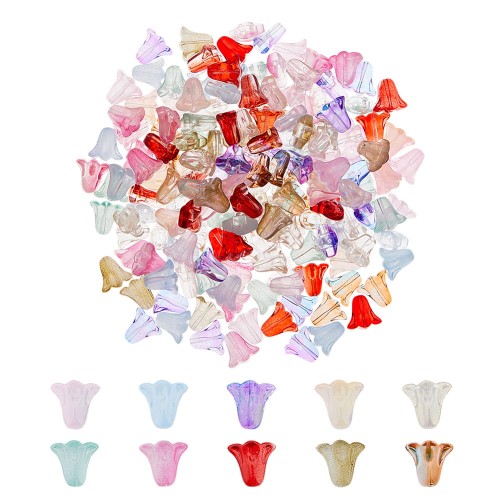 KSZ70 Koraliki szklane opalizujące kwiatek KWIATUSZKI konwalia miks 10szt