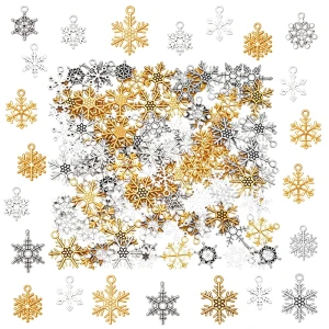 ZAW245 Zawieszki charm metalowe GWIAZDKA ŚNIEŻKA śnieżynki 12szt mix