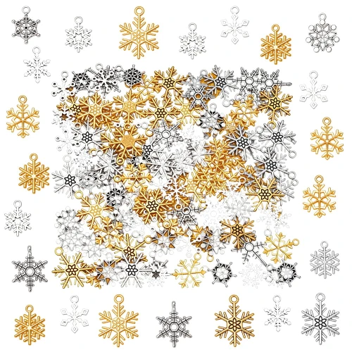 ZAW245 Zawieszki charm metalowe GWIAZDKA ŚNIEŻKA śnieżynki 12szt mix