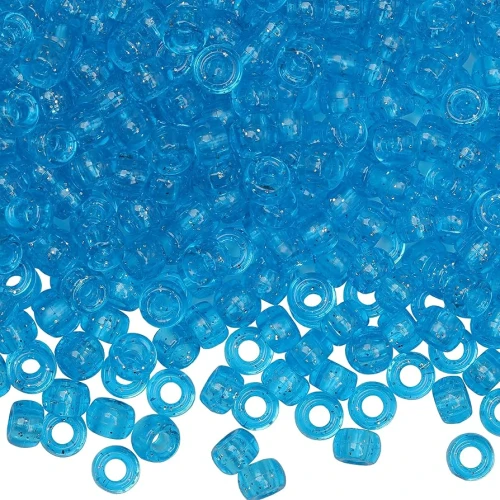 KOP136 Koraliki kandi oponki akryl 9mm warkoczyki pony bead niebieskie przezroczyste 20szt