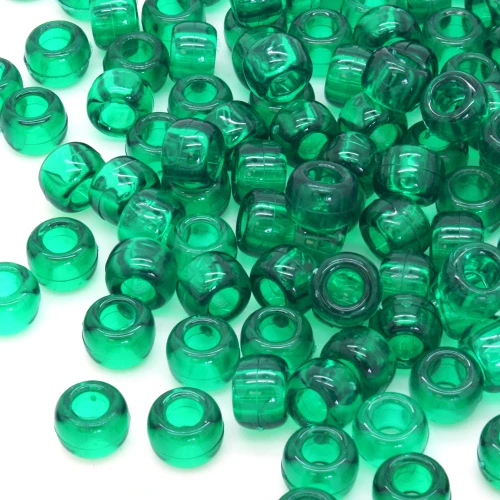 KOP137 Koraliki kandi oponki akryl 9mm warkoczyki pony bead zielone przezroczyste 20szt